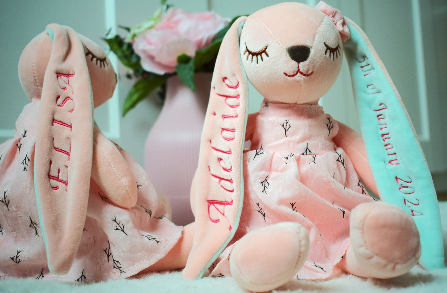 Adorable Customized Bunny: A Thoughtful Baby Shower Present for Newborns - Personalized Bunny with Embroidery